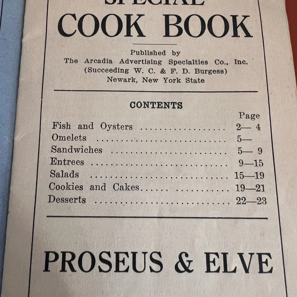 Antique Newark NY Special Cook Book Arcadia Advertising Empire Gas 1920s